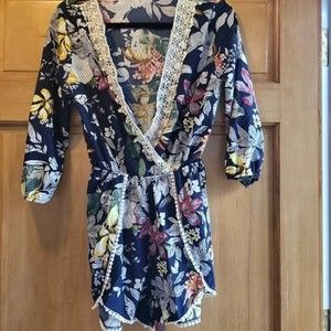 Love Tree Blue Floral Romper